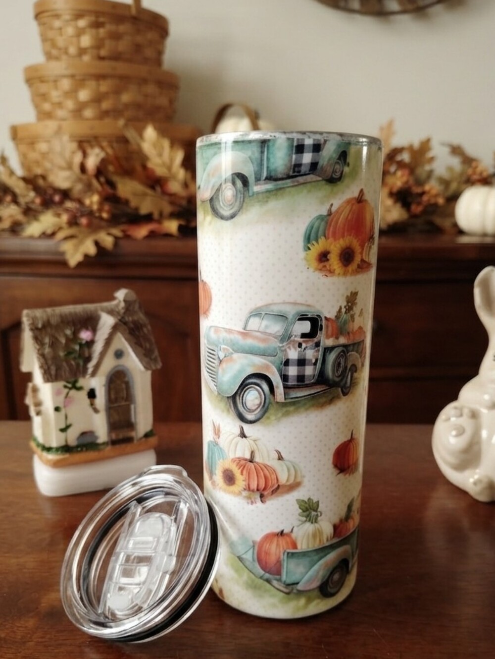 Fall Theme stainless steel skinny tumbler